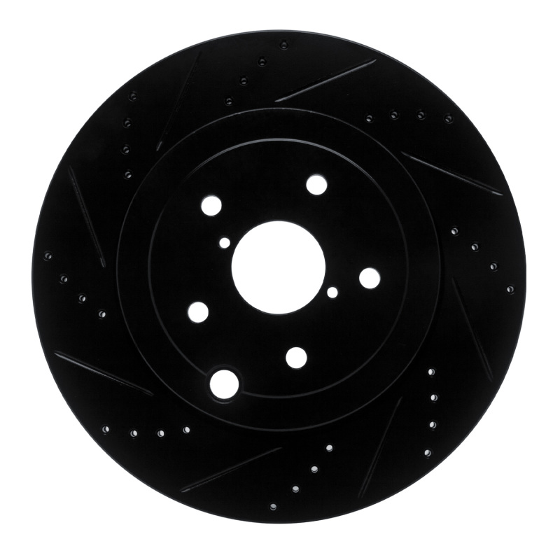 Subaru WRX Brake Rotor (1) - Rear Left - R1 Concepts - Drilled & Slotted - Black - `18-`25